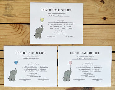 Personalized Certificate of Life (Elephant)