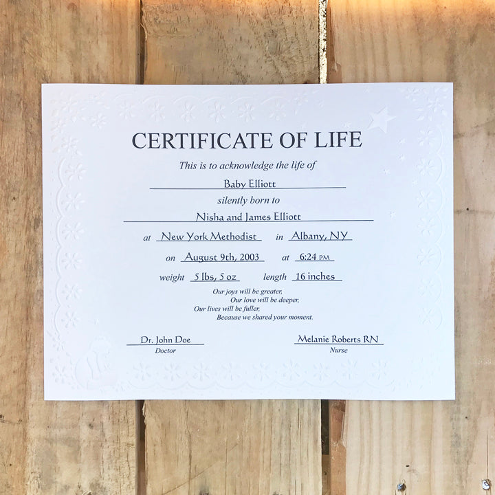 Personalized Stillborn Certificate of Life